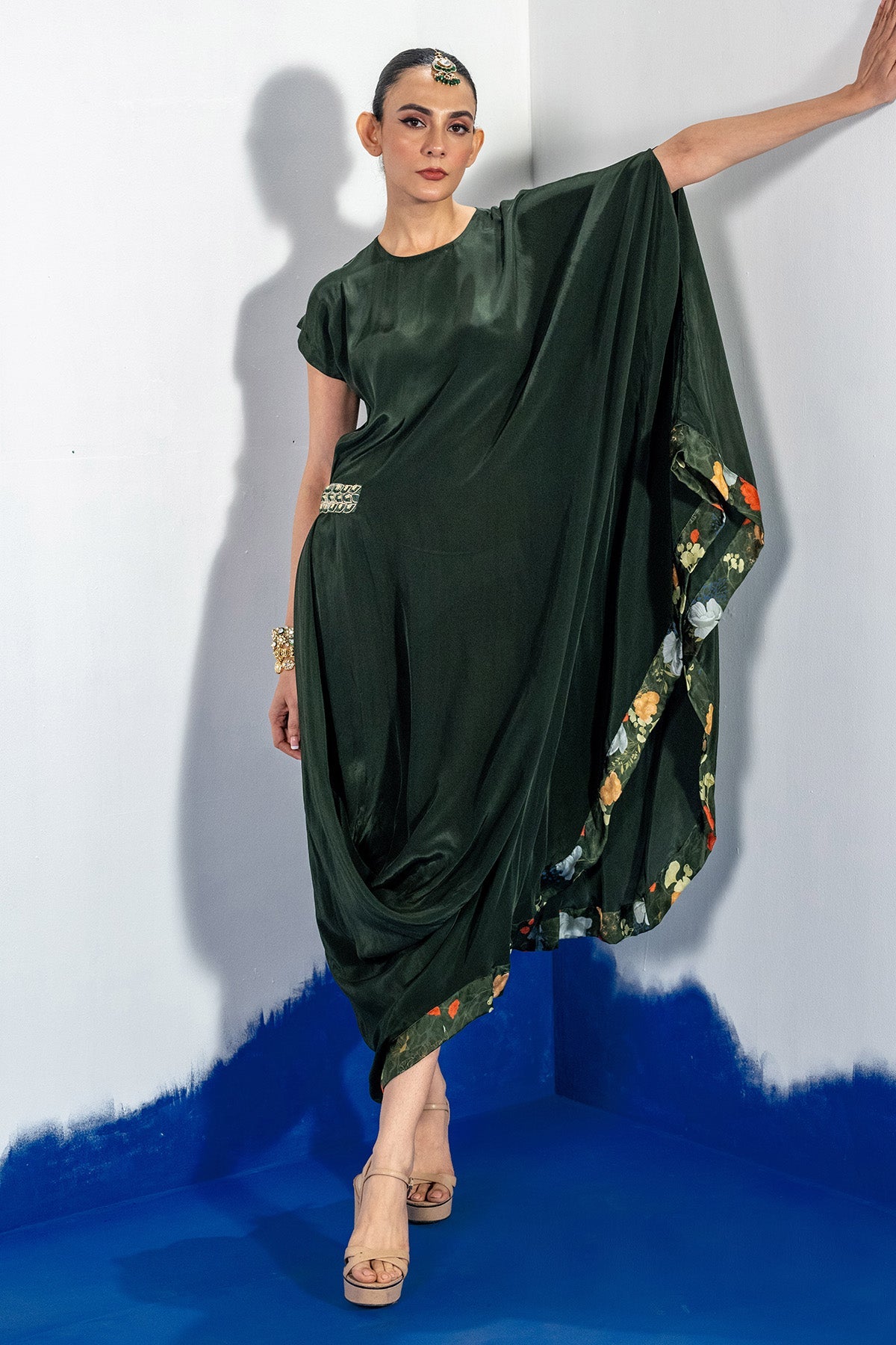 Buy Green Embellished Draped Dress by Shristi Chetani for women online at ScrollnShops